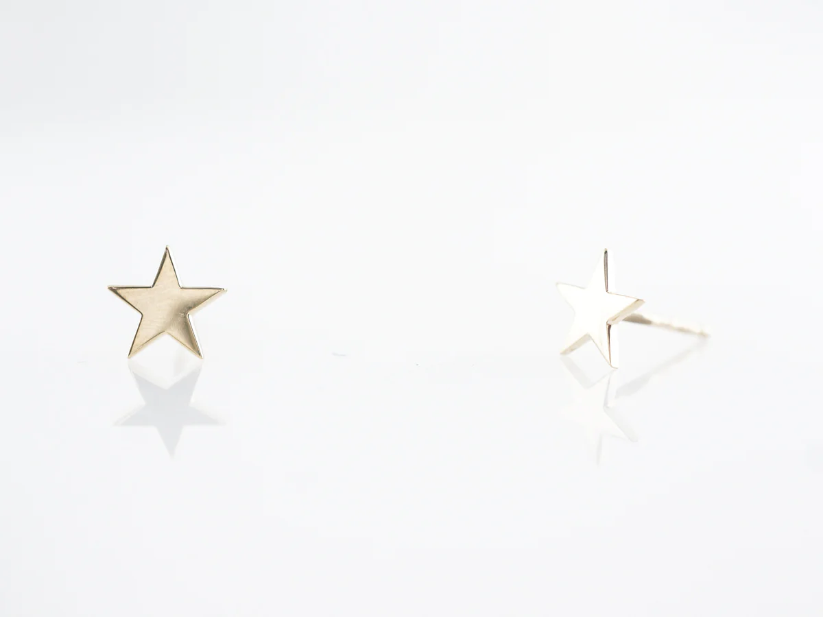 Yellow Gold Star Stud Earrings in 14K - Image 2