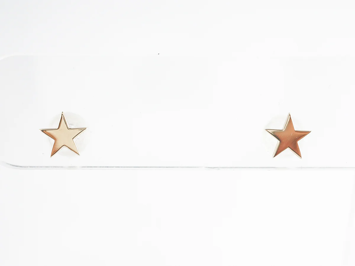 Yellow Gold Star Stud Earrings in 14K - Image 3